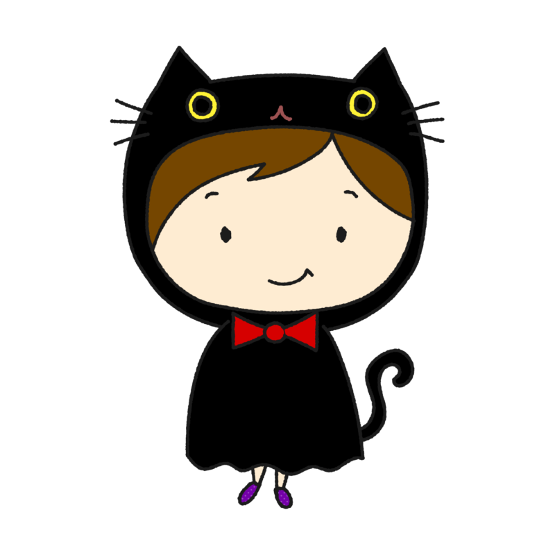 ハロウィンの黒猫仮装をする子供のイラスト