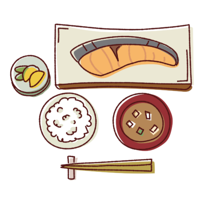 焼き鮭定食のイラスト