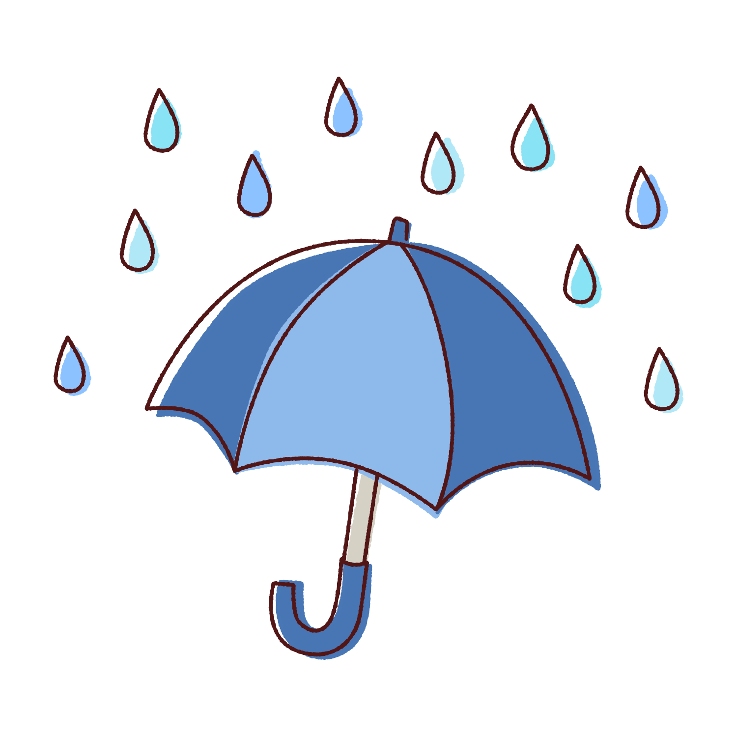 フリーイラスト：傘と雨のしずく