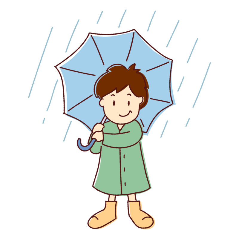 傘をさす男の子のイラスト