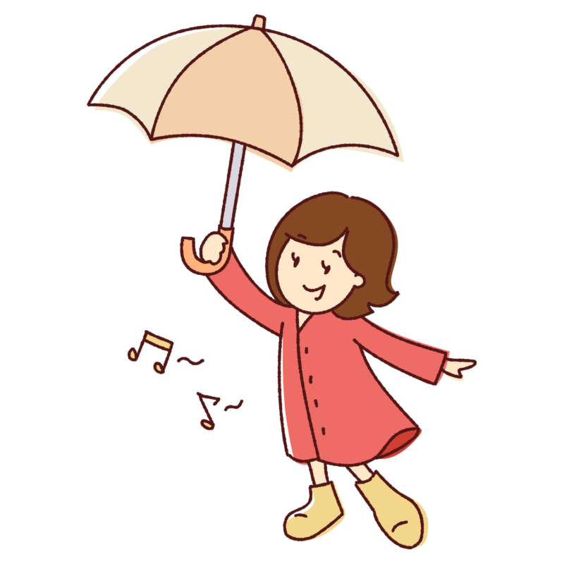 レインコートで傘をさす女の子のイラスト