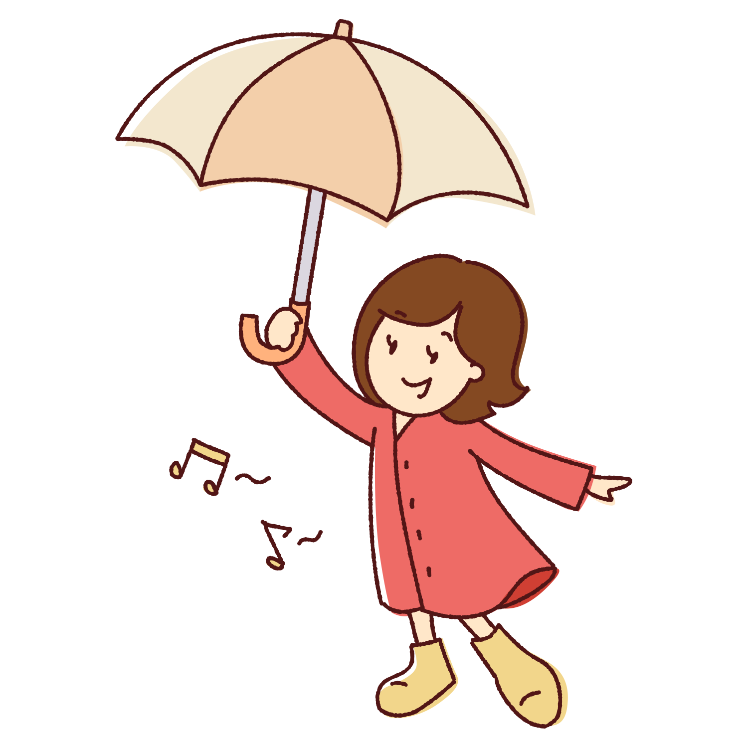 レインコートで傘をさす女の子のイラスト