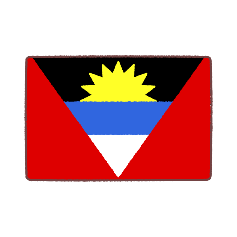 アンティグア・バーブーダ（Antigua and Barbuda）国旗のイラストです。首都はセントジョンズ。商用フリーでどうぞ。