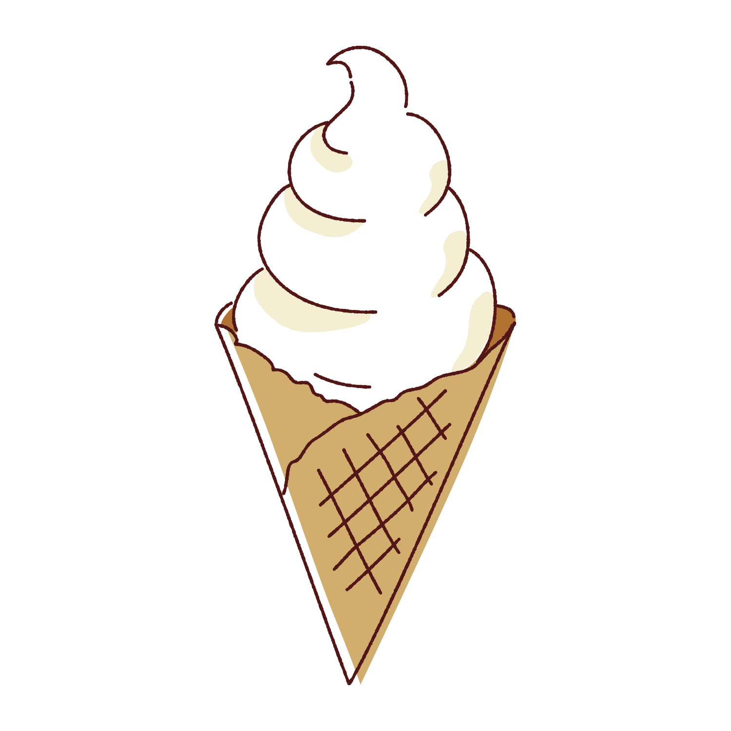 ワッフルコーンのソフトクリームのイラスト