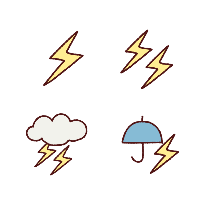 天気マーク「雷」と「雲」「雷雨」のイラスト