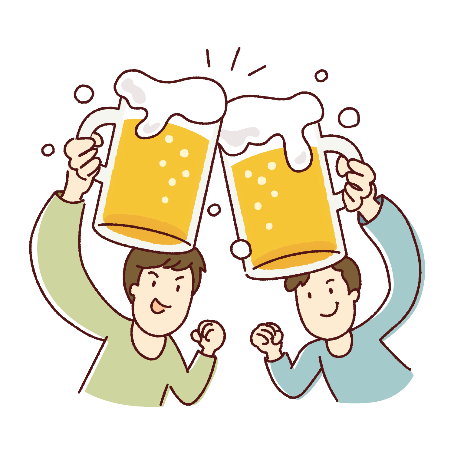 ビールで乾杯する2人のイラスト