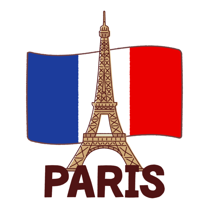 エッフェル塔とフランス国旗とパリの文字のイラスト