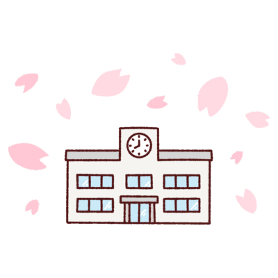 学校校舎と桜のイラスト