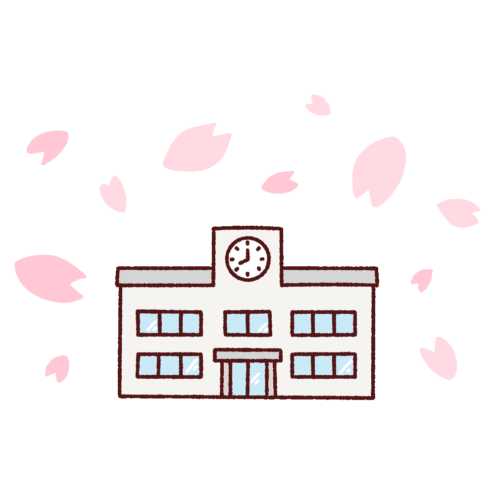 学校校舎と桜のイラスト