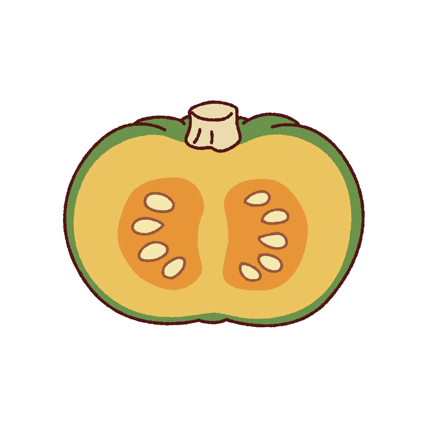 カットされたカボチャのイラスト